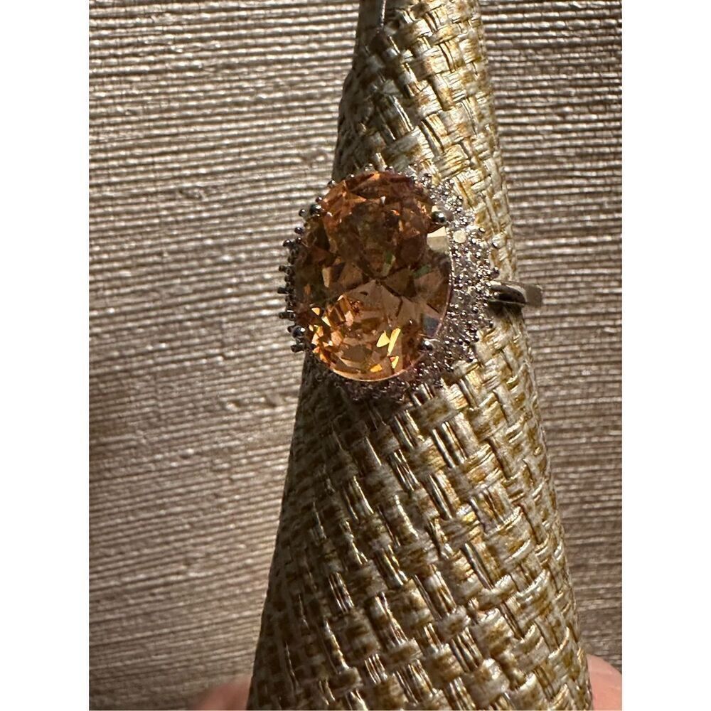 NEWWOW!BEAUTY 11CT ROUND MORGANITE RING W CZ DIAMONDS CIRCLING OUTSIDE